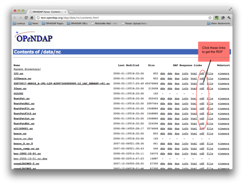 Figure 1. The Hyrax data server directory page view provides a simple page that can be used to access a number of responses from the server. These can also be directly accessed by web applications.